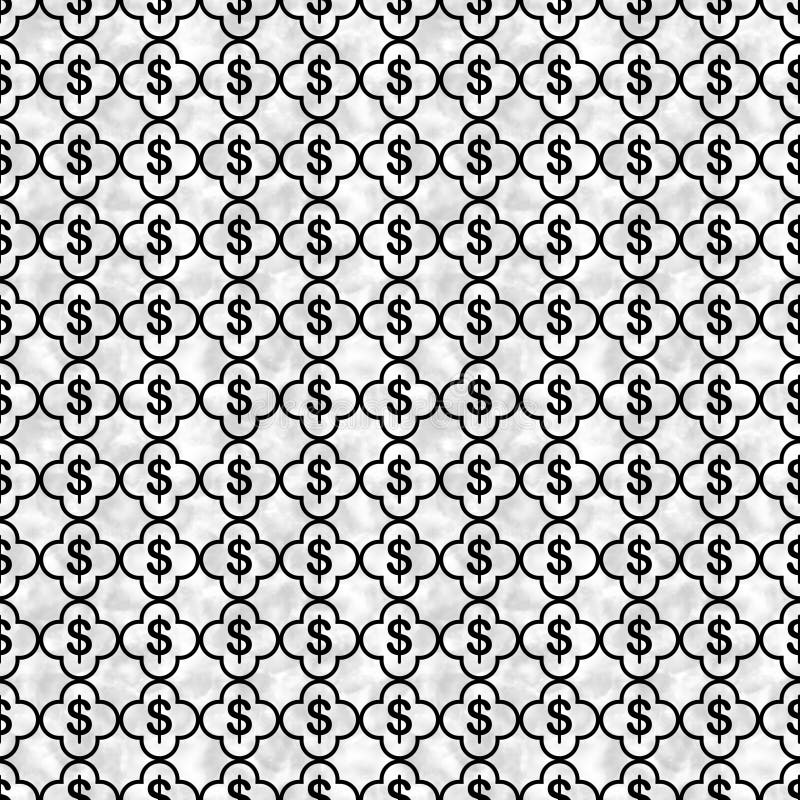 Illustration black and white dollar signs and quatrefoil lines material pattern background that is seamless and repeats. Illustration black and white dollar signs and quatrefoil lines material pattern background that is seamless and repeats