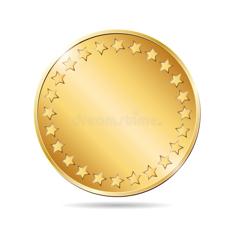 Illustration of a Blank Golden Coin on White Background Stock
