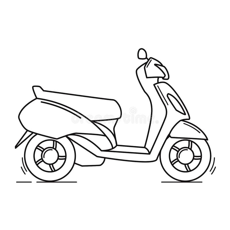 Illustration bleue de scooter de vue de côté art linéaire