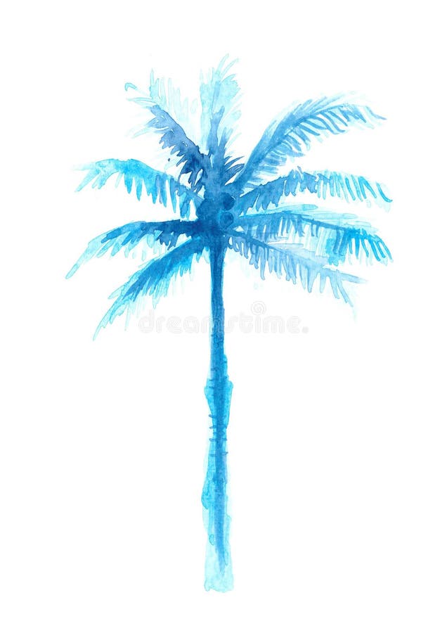 Illustration bleue tirée par la main d'aquarelle de palmier, nature d'isolement sur le fond blanc illustration stock Illustration bleue tirée par la main d'aquarelle de palmier, nature d'isolement sur le fond blanc illustration stock