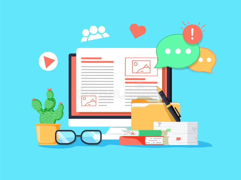 Illustration Blogging de concept Idée de blog d'écriture et contenu de fabrication pour le media social illustration libre de droits Illustration Blogging de concept Idée de blog d'écriture et contenu de fabrication pour le media social illustration libre de droits