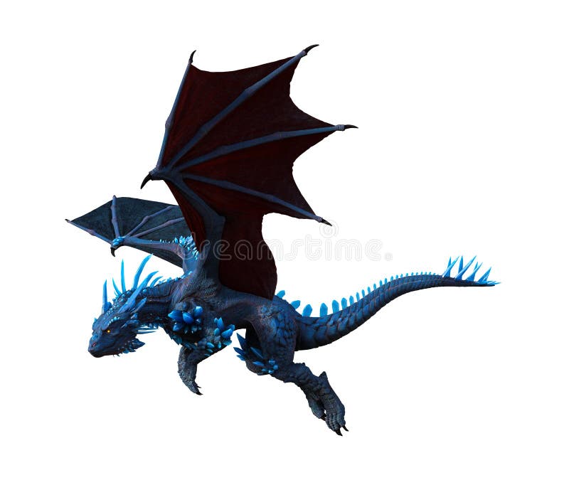 Illustration of a Blue Dragon Flying Isolated on a White Background