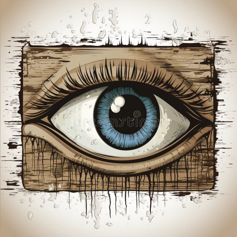 An Illustration of a Blue Eye in a Wooden Frame Stock Illustration