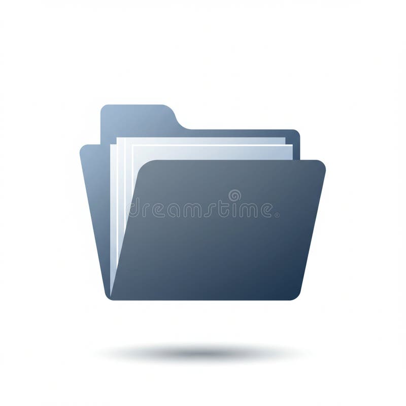 An illustration of a blue file folder containing sheets of paper. The folder, angled stock illustration