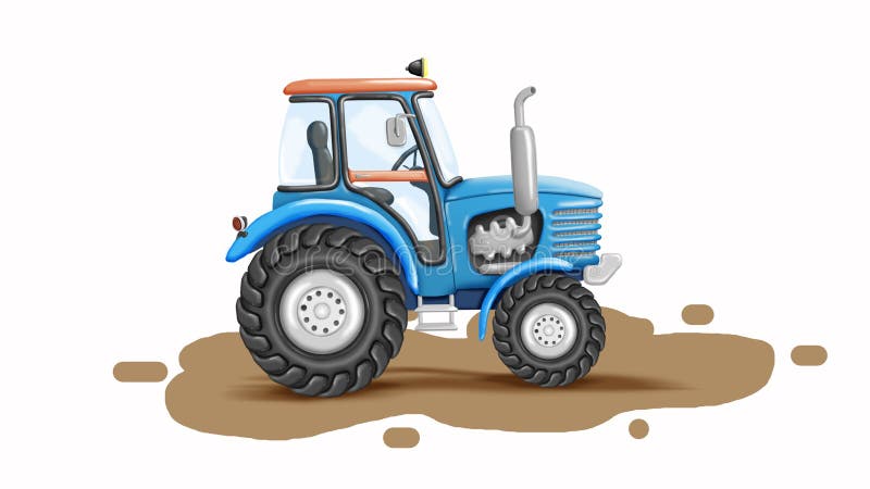 Illustration of a Blue Tractor in Cartoon Style Stock Illustration -  Illustration of isolated, background: 208513402