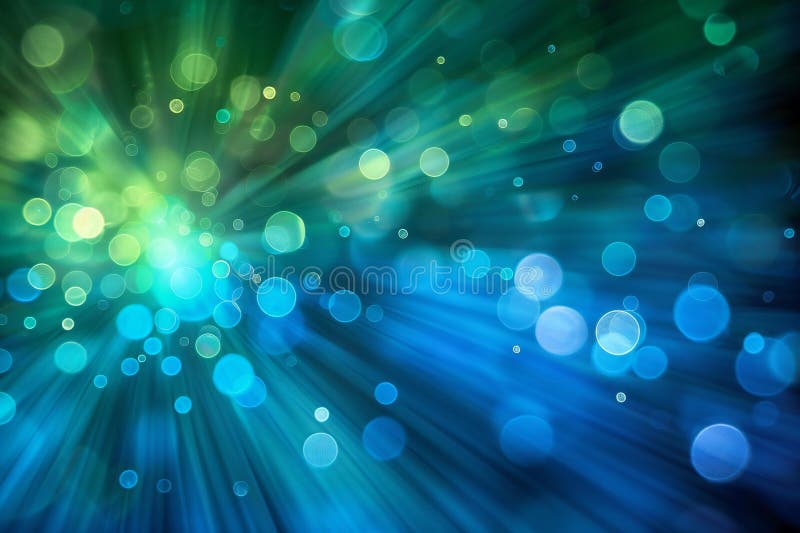 Blurred, dynamic patterns of blue and green lights create an abstract background with circular bokeh effects. the light rays vector illustration