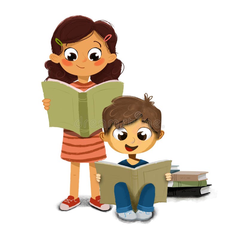 Illustration of a Boy and girl reading a book stock illustration Illustration of a Boy and girl reading a book stock illustration