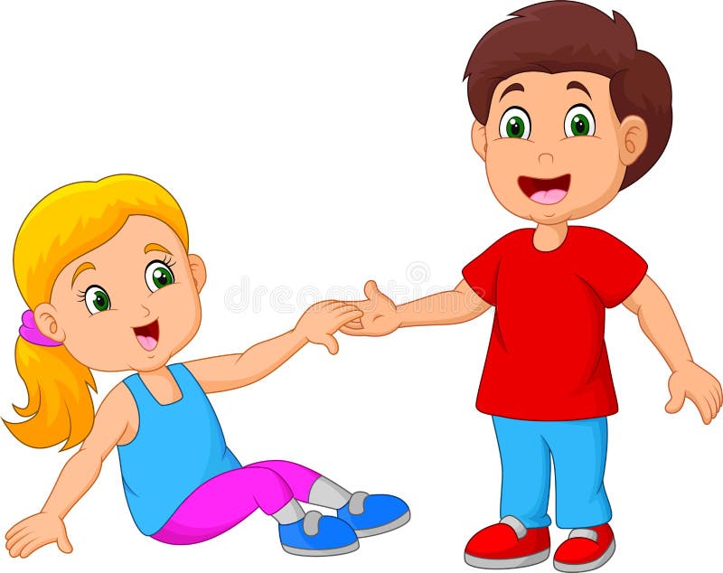 Boy Helping a Girl Stand Up Stock Vector - Illustration of assist, cute ...