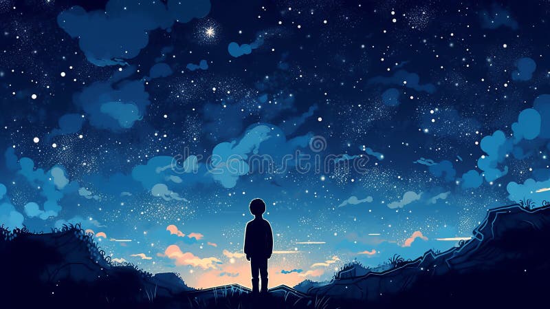 Profile image of cute boy and night sky background Stock Photo - Alamy