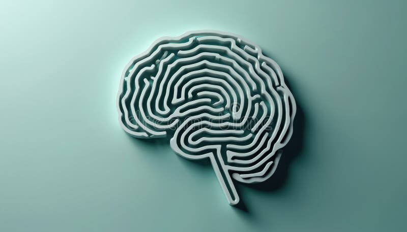 Illustration of brain as maze complexities, challenges of invisible disability like ADHD, mental health awareness, problem solving vector illustration