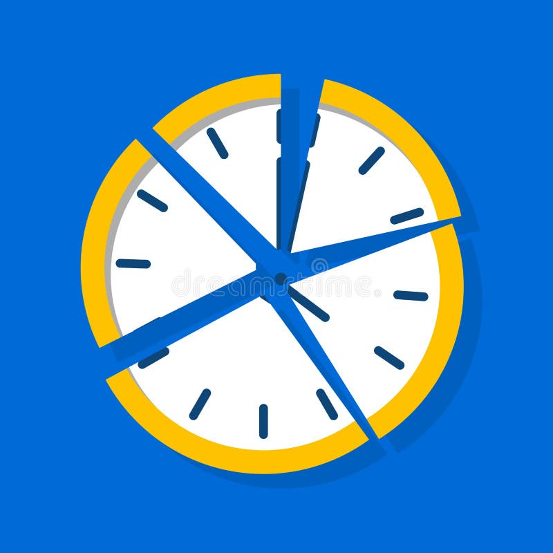 Illustration of a Broken Clock with a Blue Background Stock Vector