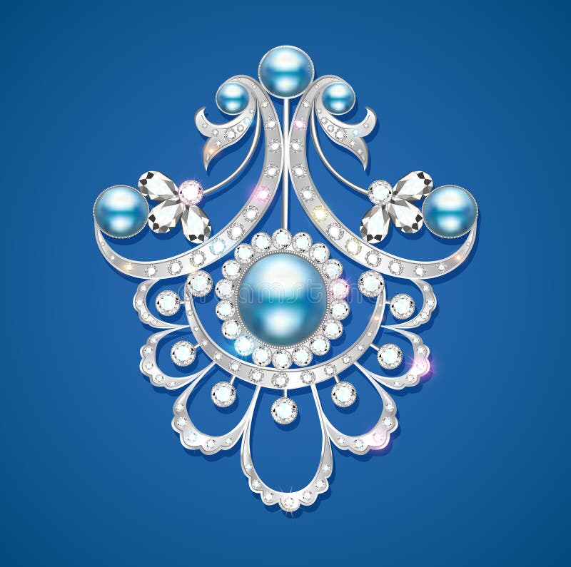 brooch with pearls and precious stones. Filigree v vector illustration brooch with pearls and precious stones. Filigree v vector illustration