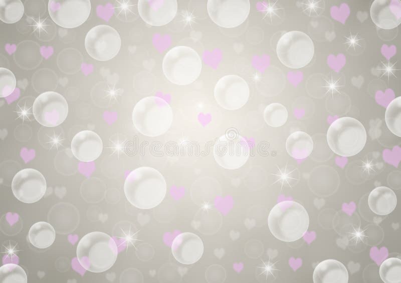 Abstract Floating Bubbles, Hearts and Sparkles in Grey Gradient Background vector illustration