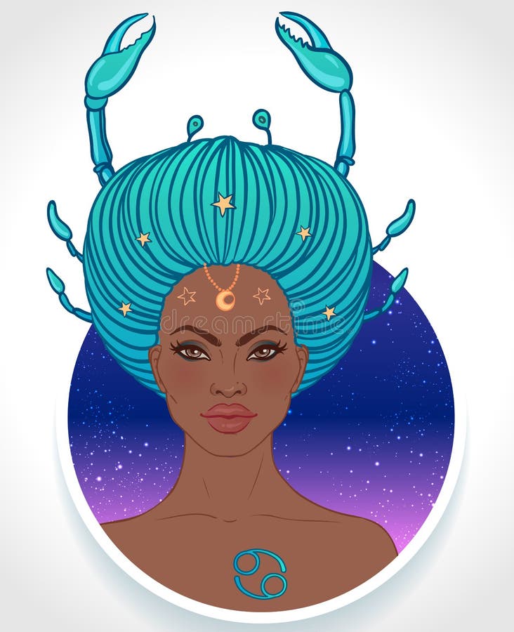 Illustration of Cancer Zodiac Sign As a Beautiful Girl Stock ...