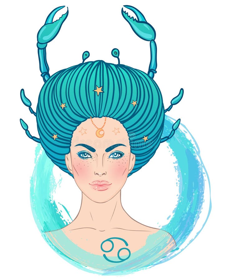Cancer Astrological Sign As a Beautiful Girl Stock Illustration ...