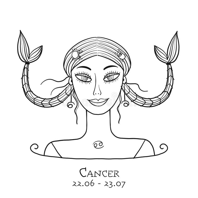 Illustration of Cancer Zodiac Sign As a Beautiful Girl Stock ...