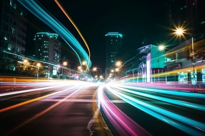 Elektrizujúca ilustrácie zachytenie rýchlosť svetlo zjazdovky dlho expozície fotografovanie počas noc v rušný mesto.