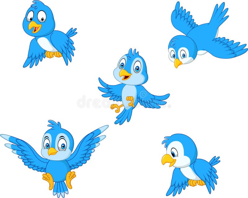 Cartoon Blue Bird Collection Set Stock Vector - Illustration of baby ...
