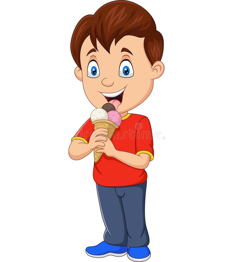 Cartoon Boy Eating Ice Cream Stock Vector Illustration of dessert