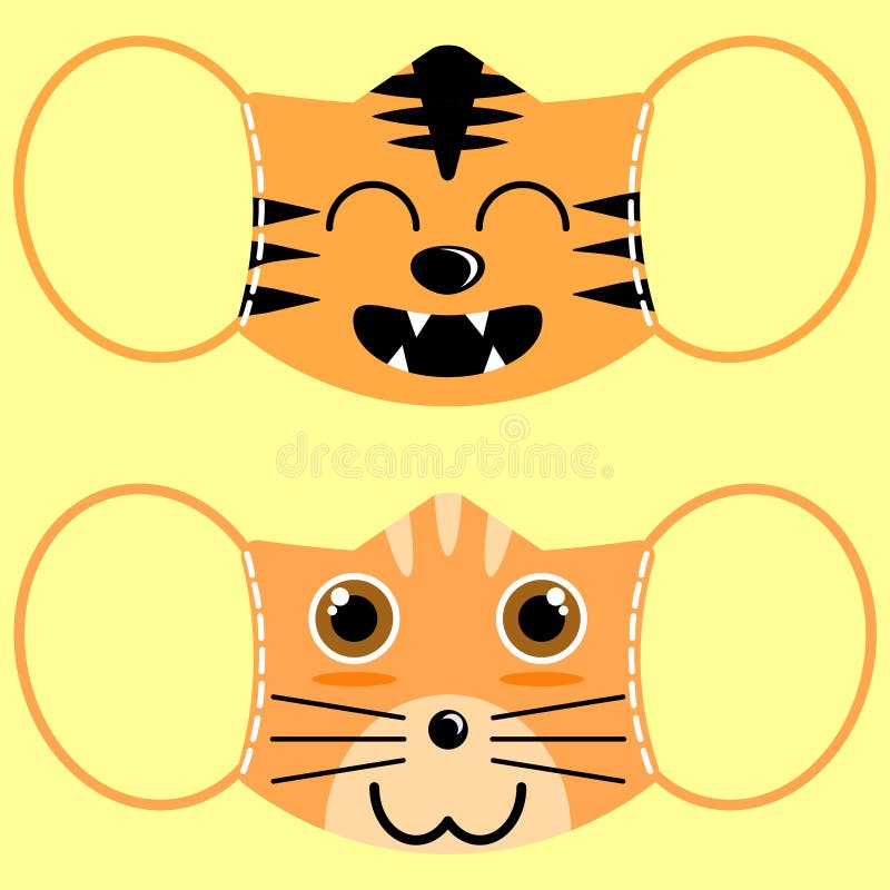 Illustration Cartoon Character of Masks with Animal Face of Tiger and Cat  Stock Vector - Illustration of flat, collect: 212580627