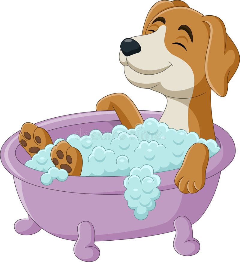 Cartoon Dog Having a Bath in the Bathtub Stock Vector - Illustration of