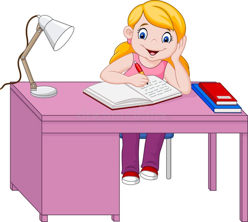Cartoon Little Girl Studying Stock Vector - Illustration of cute, read:  128300732