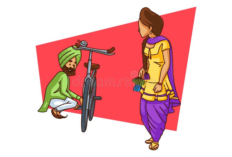 Illustration of Cartoon Punjabi Couple Stock Vector - Illustration of couple,  baisakhi: 136586340