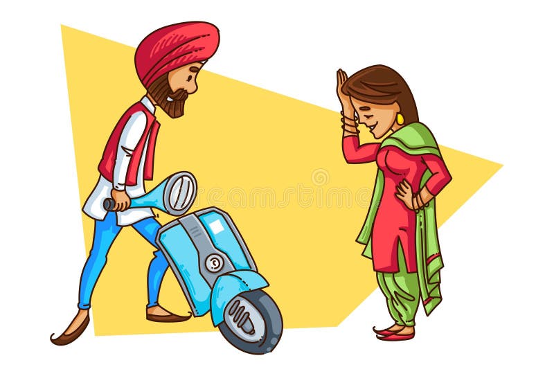 Illustration of Cartoon Punjabi Couple Stock Vector - Illustration of happy,  male: 136586296