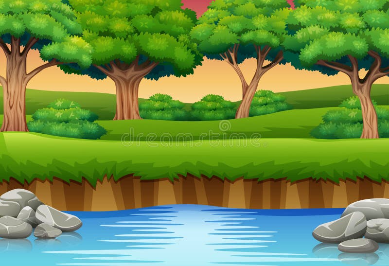 Cartoon of River in the Forest and Silhouettes Background Stock Vector - Illustration of green, landscape: 133749958 Cartoon of River in the Forest and Silhouettes Background Stock Vector - Illustration of green, landscape: 133749958