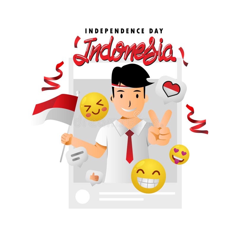 Illustration Cartoon Social Media Kid Boy Celebration Indonesia ...