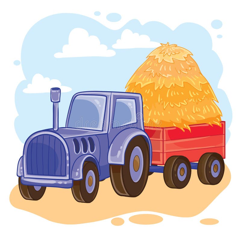 Illustration of Cartoon Tractor with Trolley Stock Illustration -  Illustration of machinery, object: 87961099