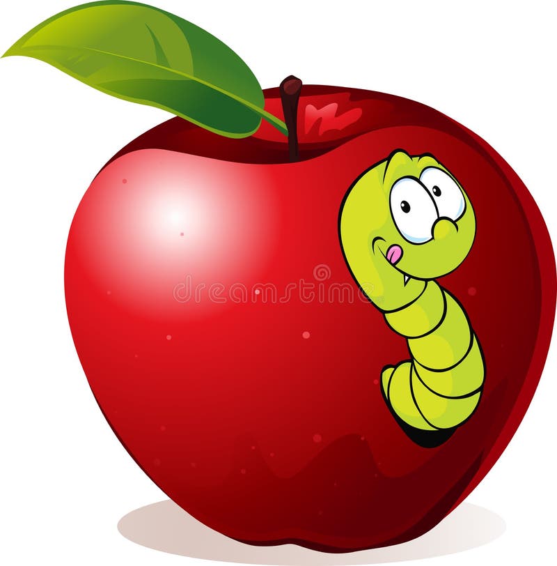 Illustration of Cartoon Worm in Red Apple Stock Vector Illustration