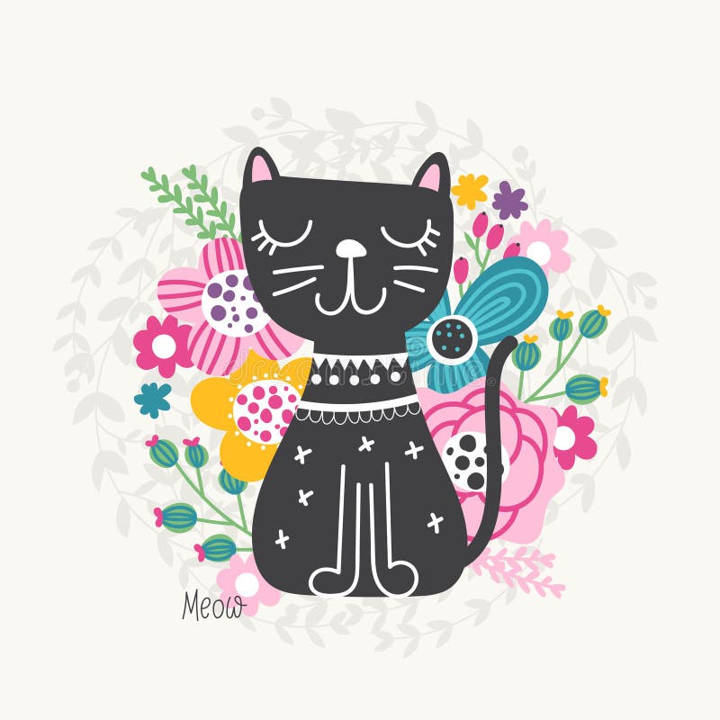 Download Illustration With Cat And Flowers Stock Vector ...