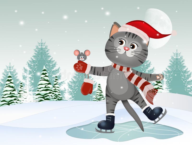 Illustration of Cat Ice Skating Stock Illustration Illustration of