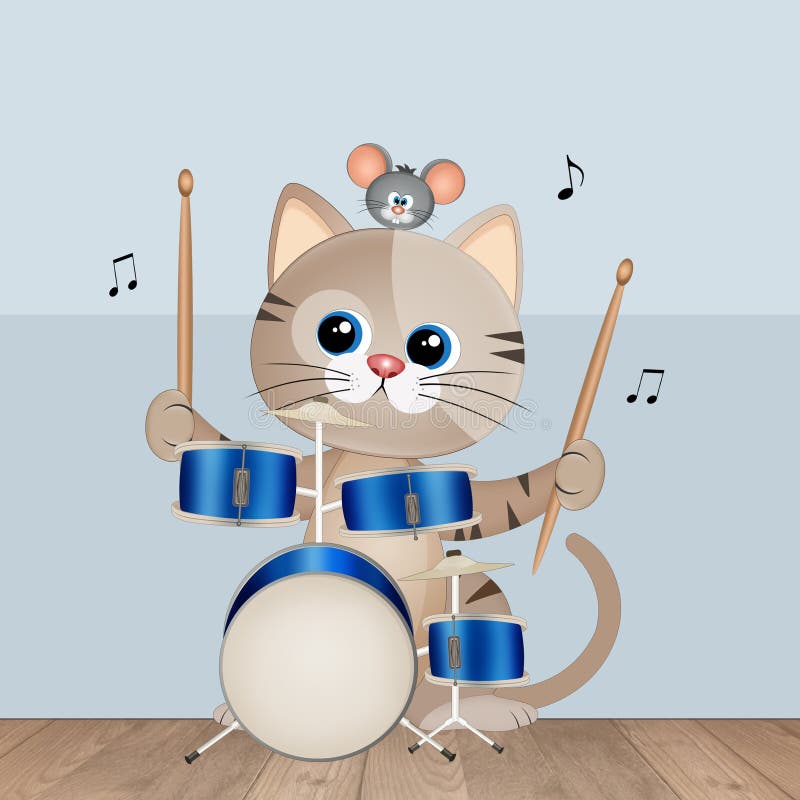 Illustration of Cat Playing the Drums Stock Illustration Illustration