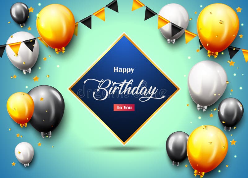 Celebration Happy Birthday Party Banner with Golden Balloons Stock ...