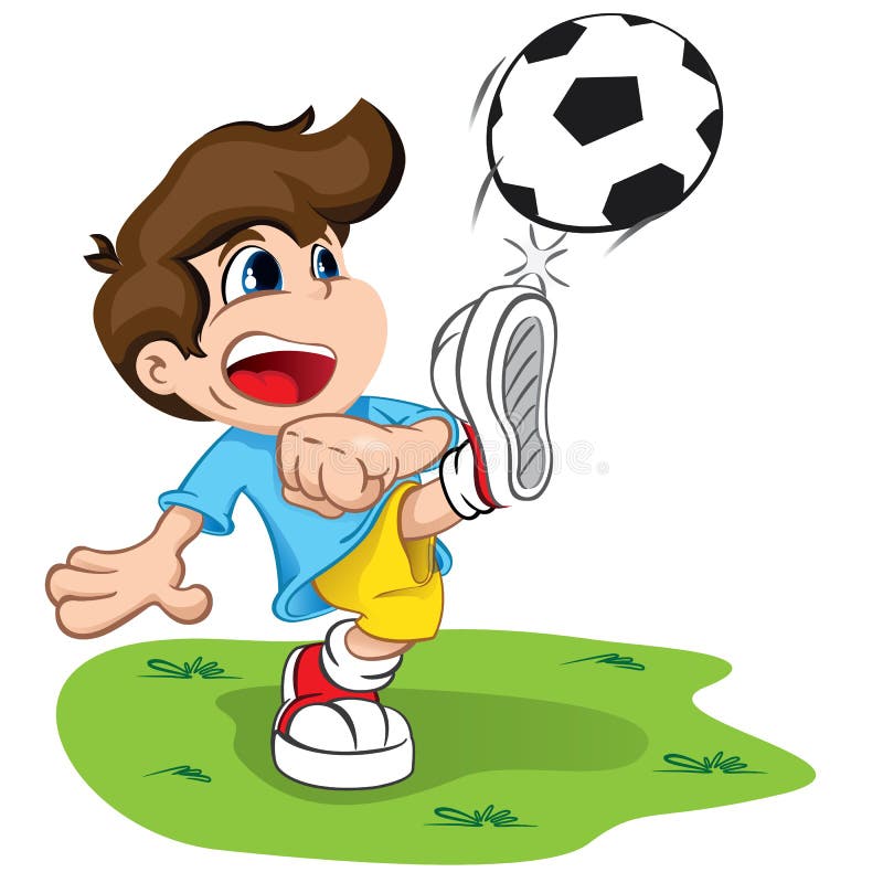 Illustration is a character child kicking a ball. 