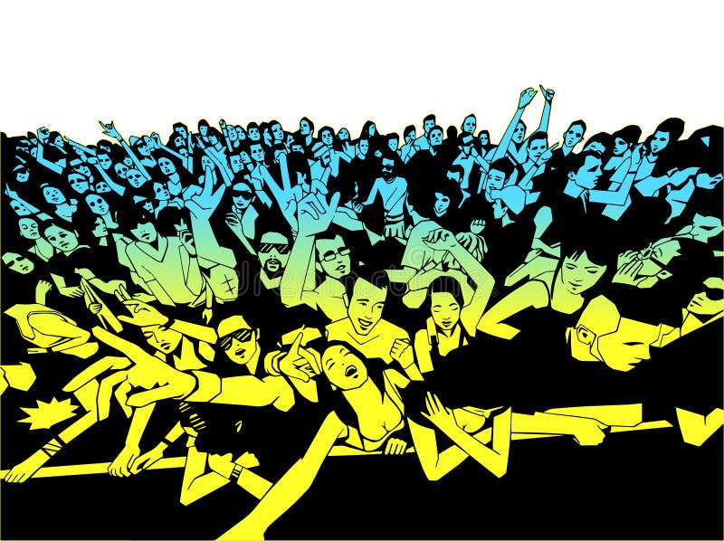 Illustration of cheerful crowd of people having fun at concert
