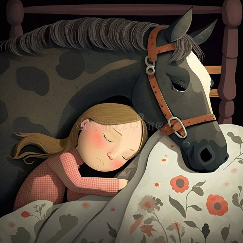 Illustration Child Sleeping with Horse Stock Illustration