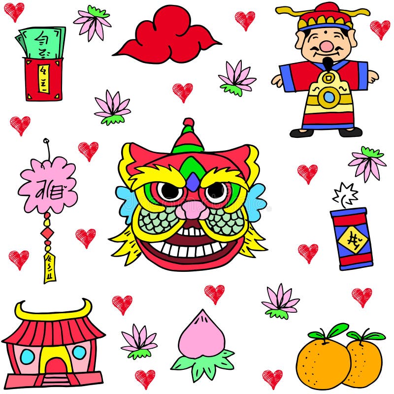 Illustration of Chinese New Year Doodles Stock Vector - Illustration of ...