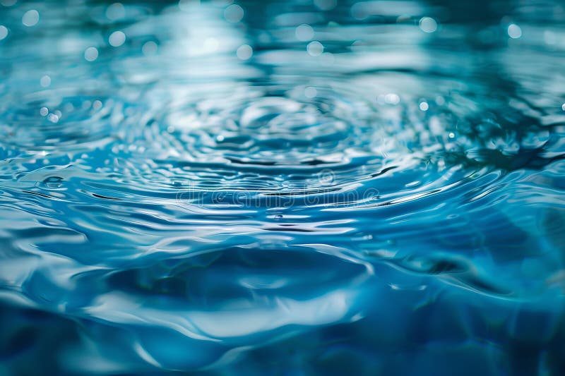 Illustration of closeup of the surface of blue water, creating ripples and reflections. stock illustration