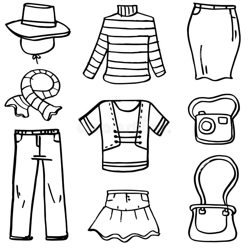 Illustration of Clothes Object Set Doodles Stock Vector - Illustration ...