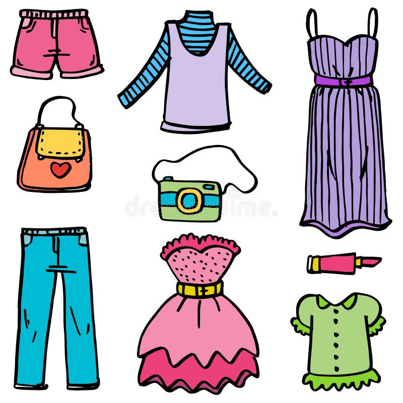 Illustration of Clothes Set Women Doodles Stock Vector - Illustration ...
