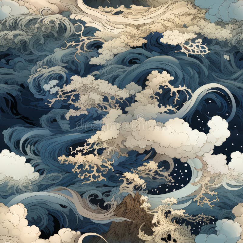 An Illustration of Clouds and Trees in the Sky Stock Illustration