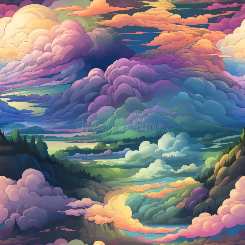 An Illustration of Clouds and Trees in the Sky Stock Illustration