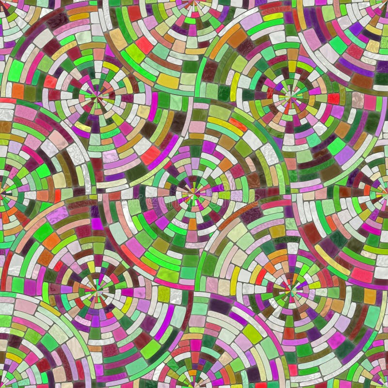 Illustration of Colored Mosaic Tiles with Circular Patterns. Stock