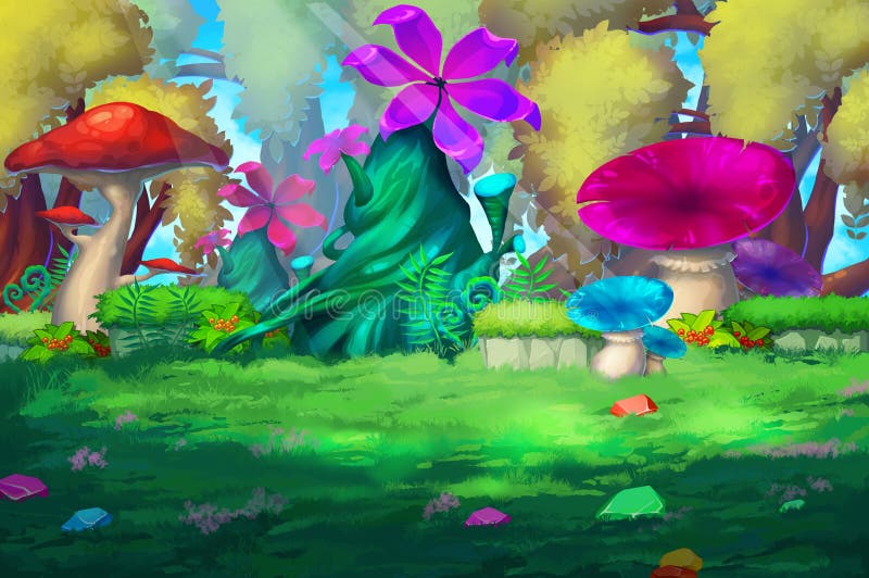 Illustration: the Colorful Forest with Huge Flowers. Stock Illustration ...