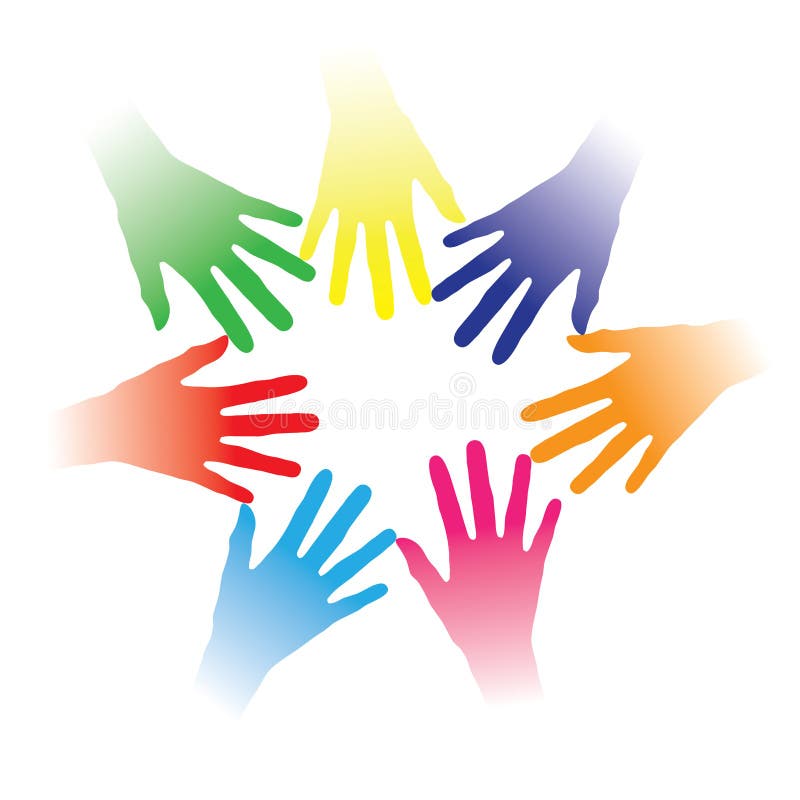 Illustration of colorful hands held together royalty free illustration