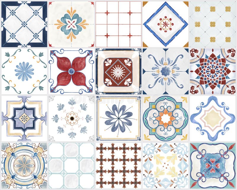 Illustration of colorful tiles textured pattern stock illustration