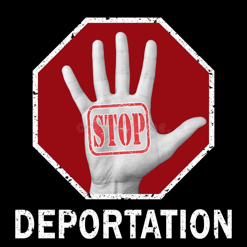 Illustration conceptuelle de l'arrêt de la déportation Ouvrir la main avec le texte arrêter la déportation